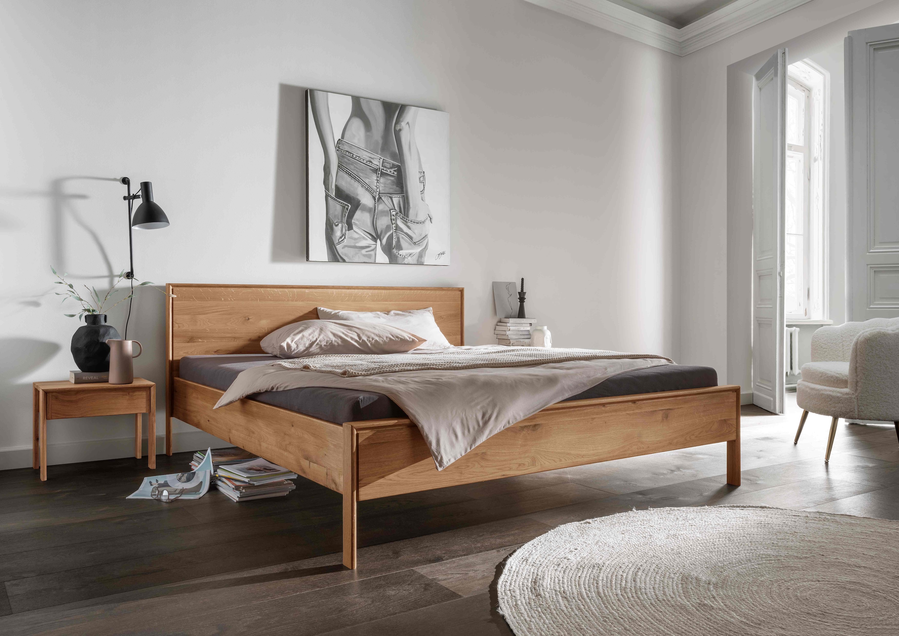TPT Massivholzbett Arizona: Wildeiche Komplettbett im skandinavischen Stil
