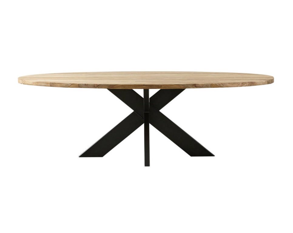 Ovaler Esstisch Teak Massivholz mit Metallfuß von HSM Collection