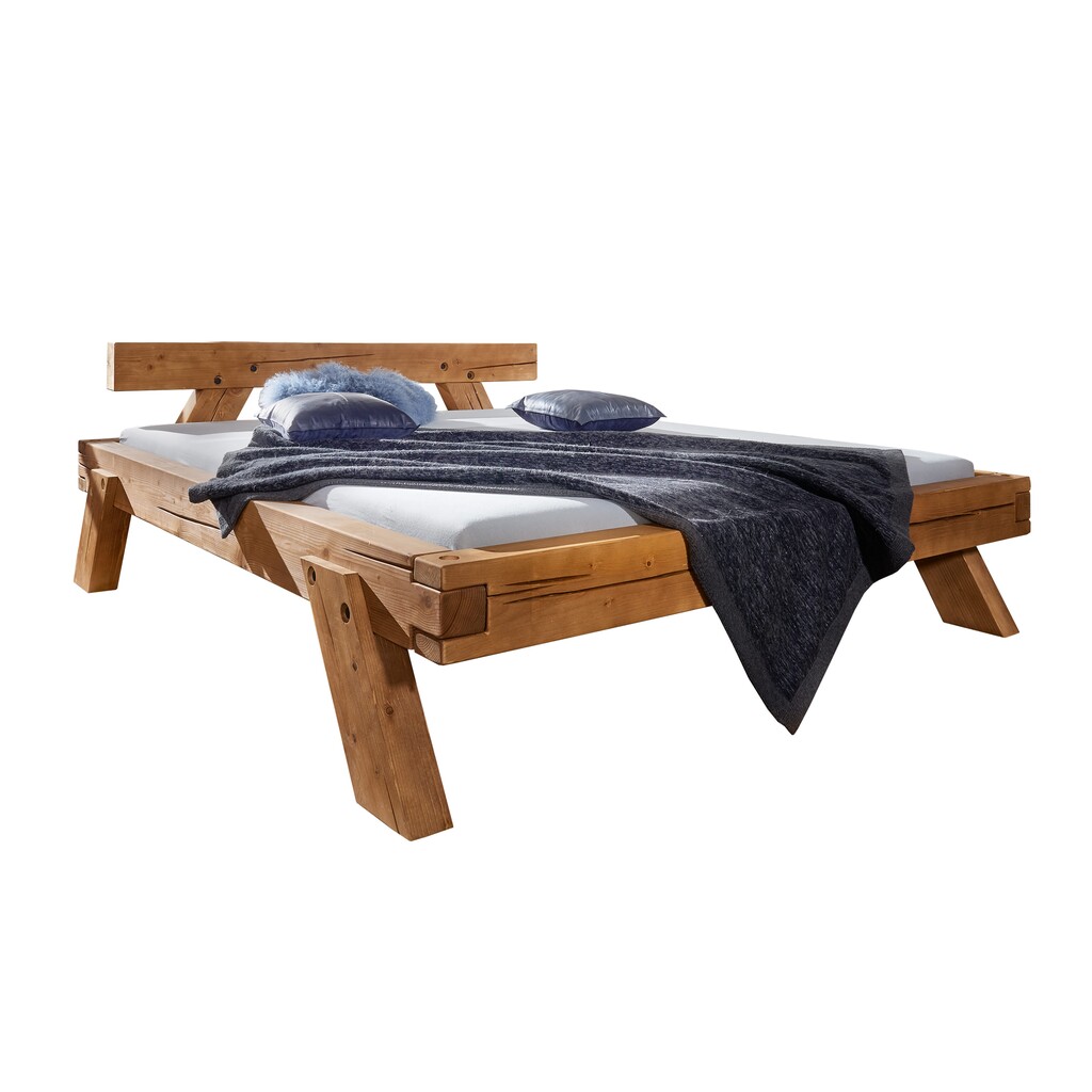 Balkenbett Apenrade Kiefer Massiv, eichefarbig Preview Image