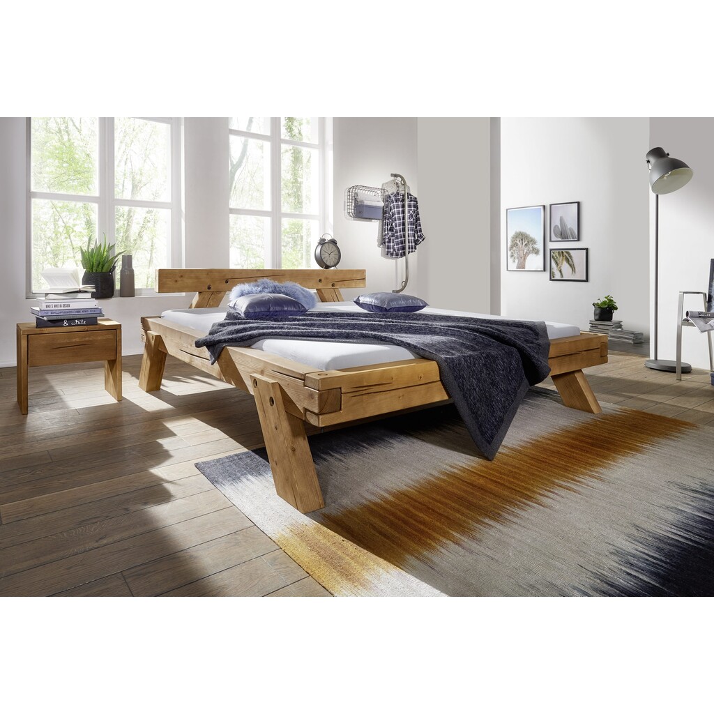 Balkenbett Apenrade Kiefer Massiv, eichefarbig Preview Image