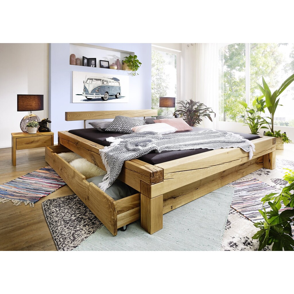 Balkenbett Erik III Wildeiche mit Kopfteil Balken Preview Image