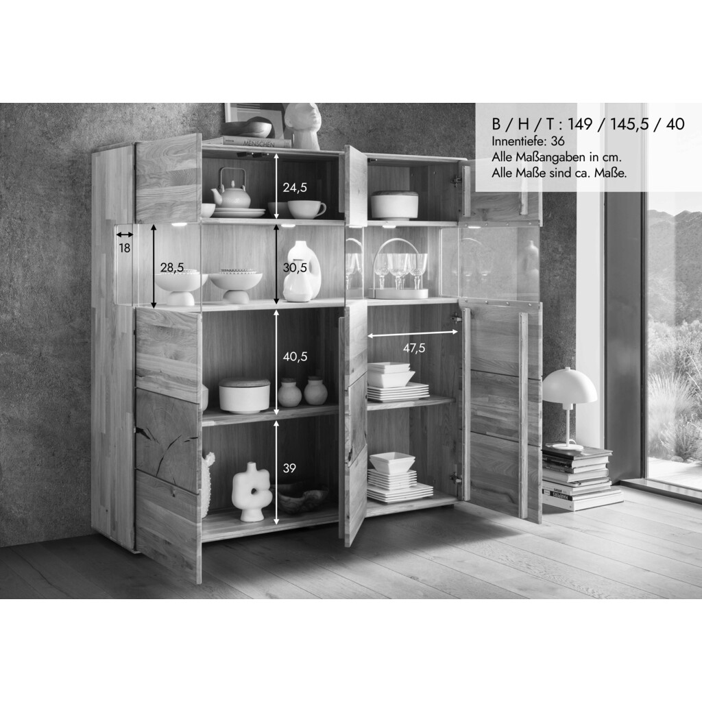 Highboard III Herning Wildeiche mit Hirnholz Maserung Bild 4