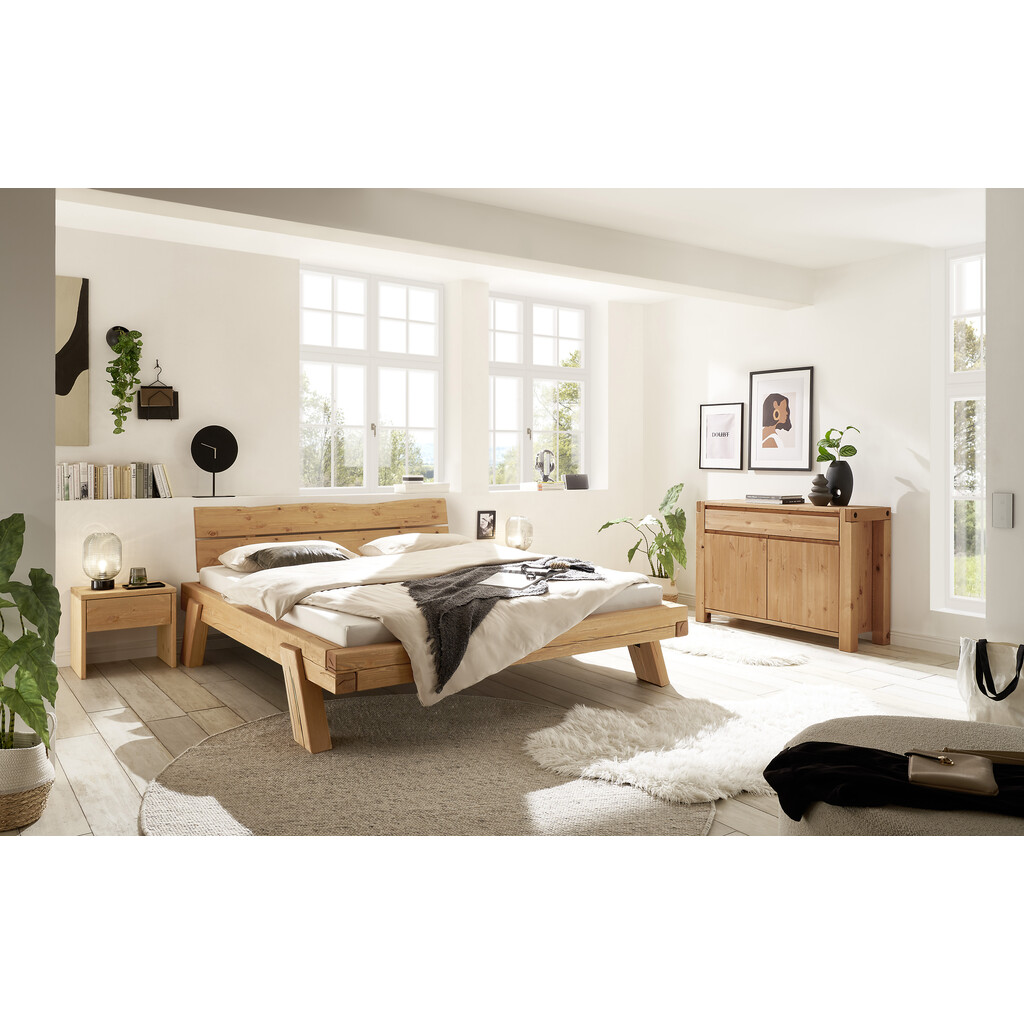 Massivholz Balkenbett Ribe mit Holzkopfteil und 4 Holzfüßen Preview Image