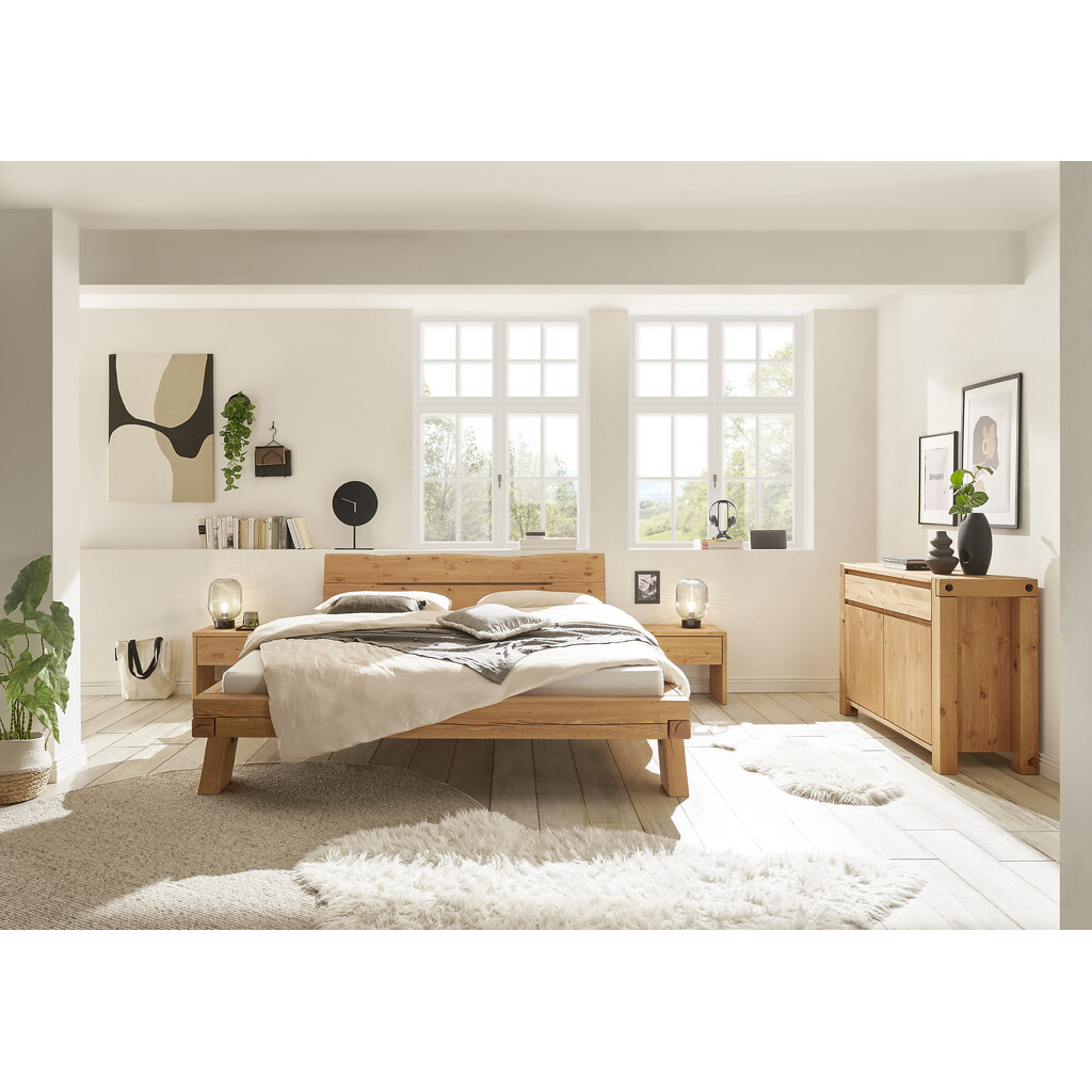 Massivholz Balkenbett Ribe mit Holzkopfteil und 4 Holzfüßen Preview Image