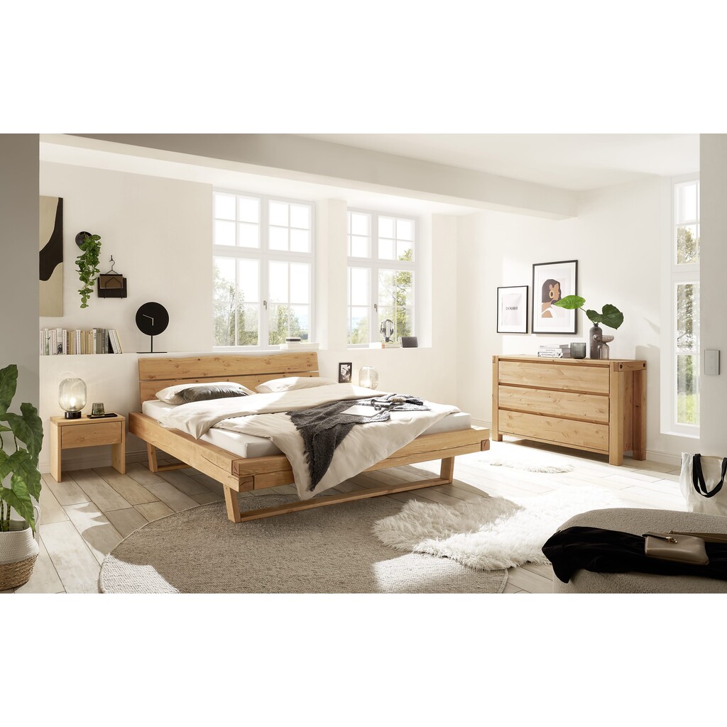 Massivholz Balkenbett Ribe mit Holzkopfteil und Holzkufe Preview Image