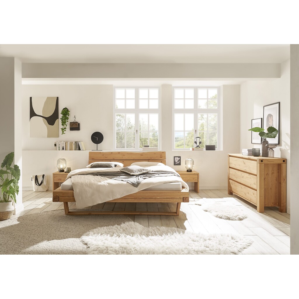 Massivholz Balkenbett Ribe mit Holzkopfteil und Holzkufe Preview Image