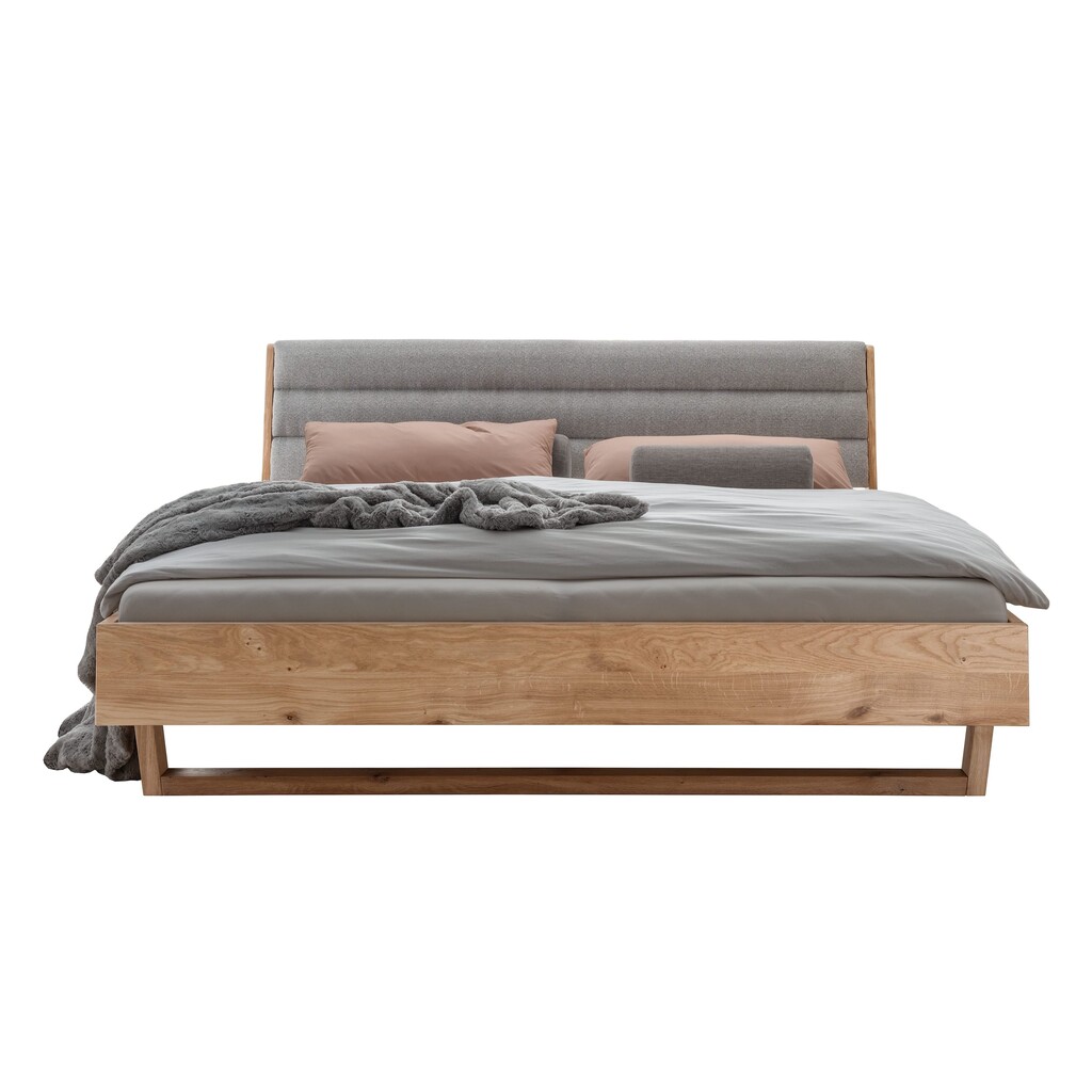 Massivholz Doppelbett Vejle III Wildeiche mit Holzkufe Polsterkopfteil Bild 2