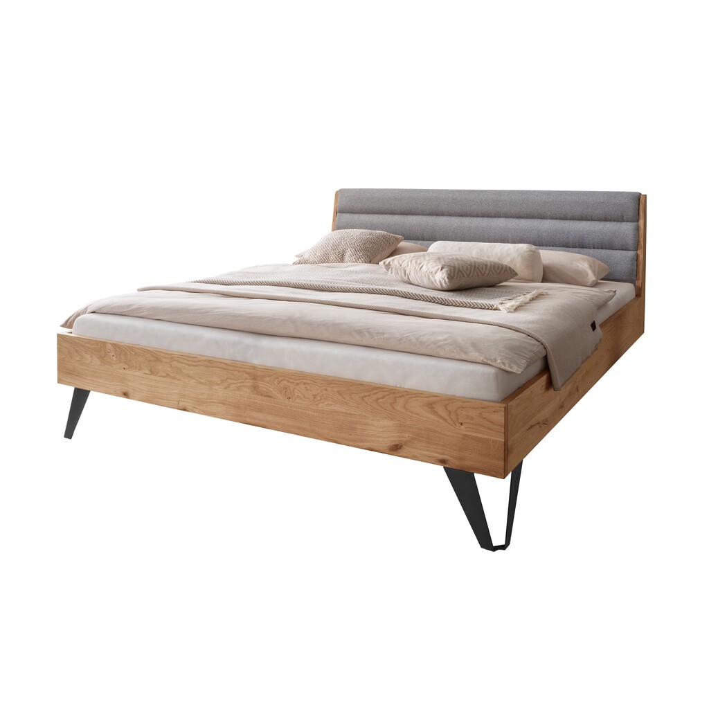 Massivholz Doppelbett Vejle mit Polsterkopfteil Preview Image