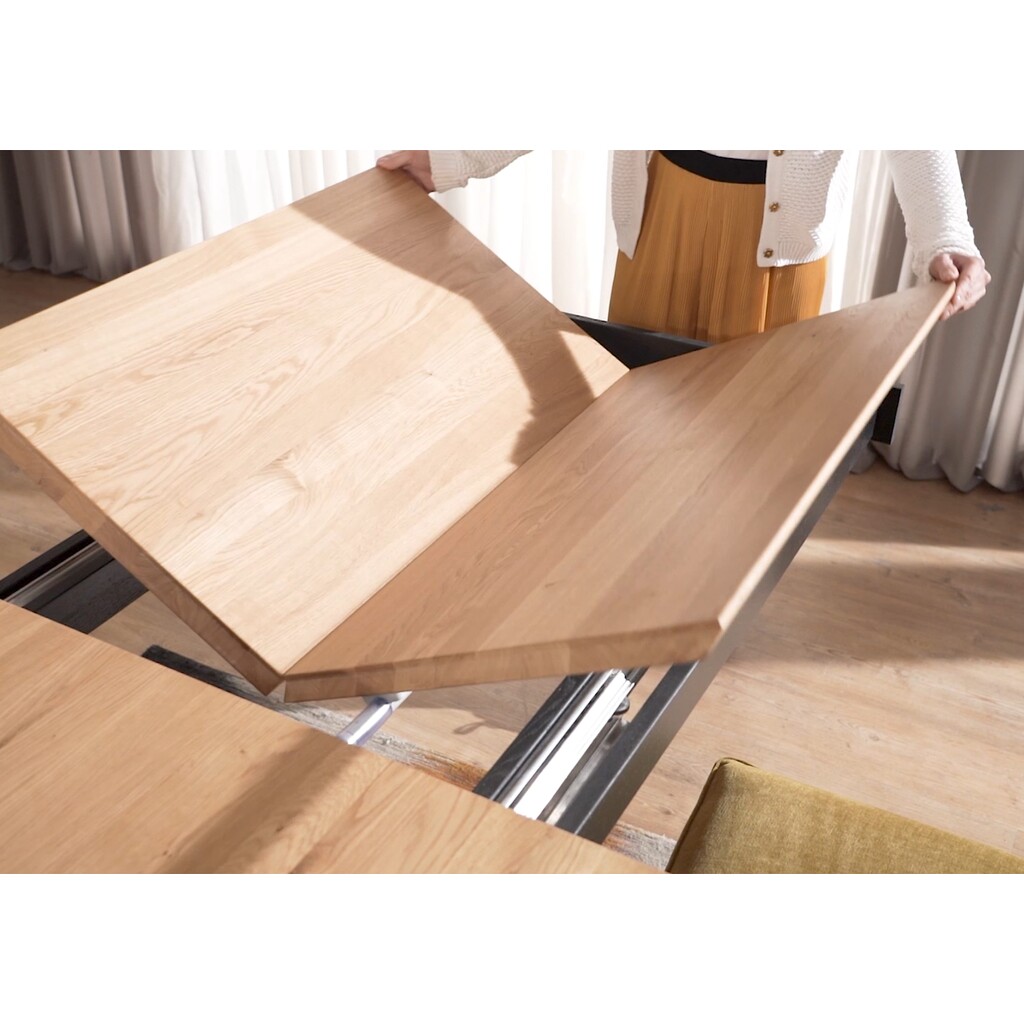 Massivholz Wildeiche Esstisch mit Metallgestell Kolding Bild 3