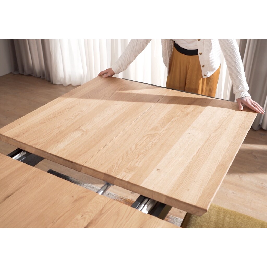 Massivholz Wildeiche Esstisch mit Metallgestell Kolding Bild 4