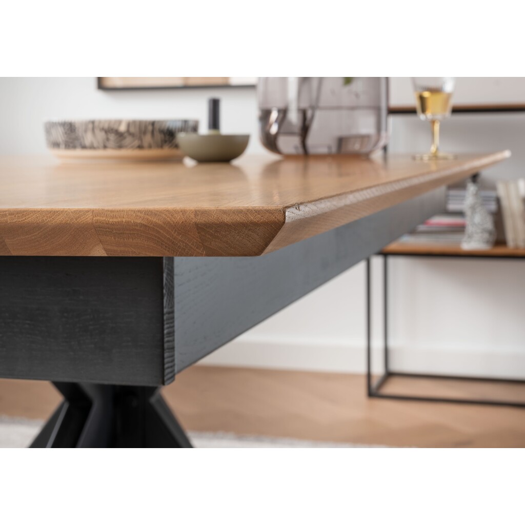 Massivholz Wildeiche Esstisch mit Metallgestell Kolding Bild 5