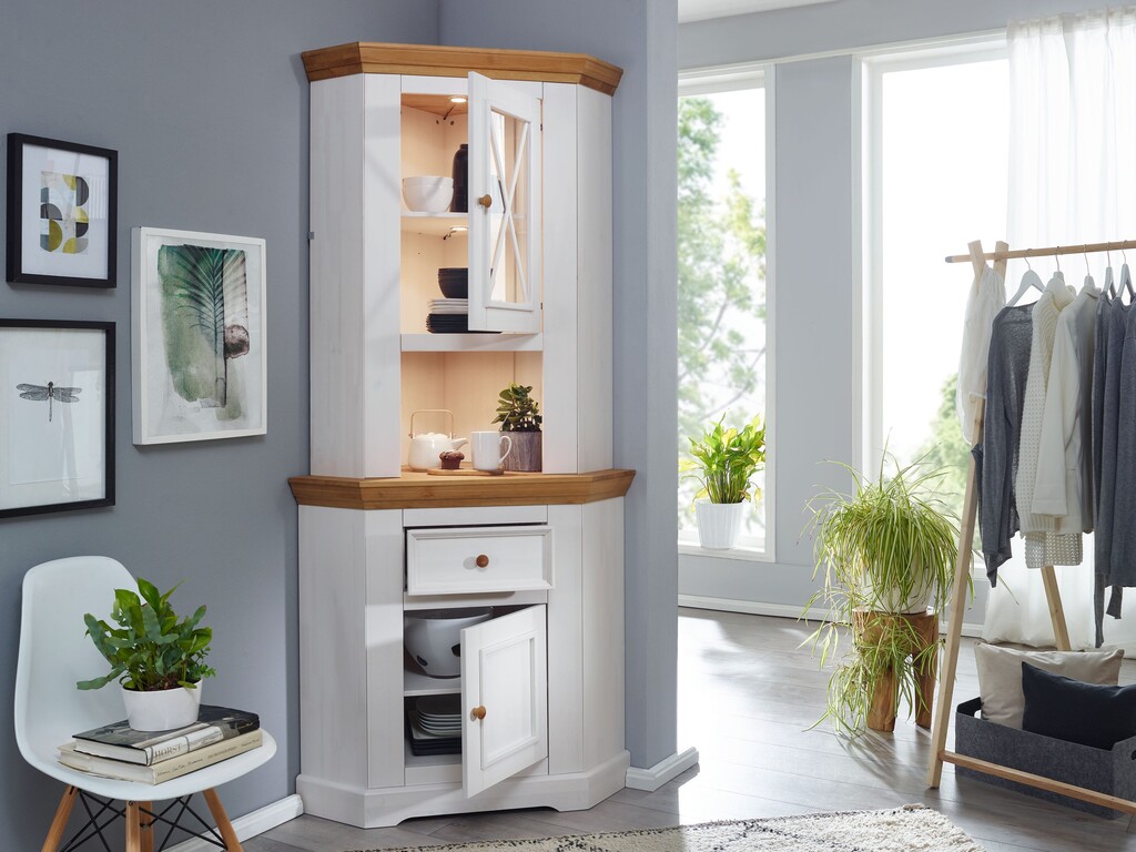 Viborg Aufsatz für Eck Anrichte Kiefer Weiß Preview Image