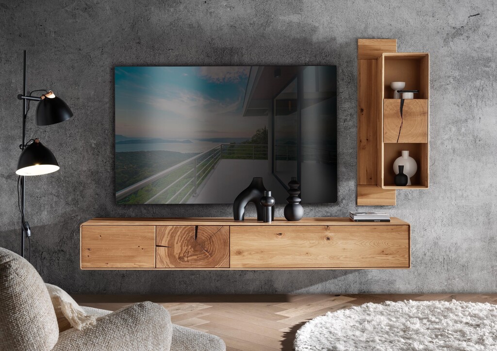 Wandboard mit 2 Fächern und Tür Herning Wildeiche mit Hirnholz Maserung Preview Image