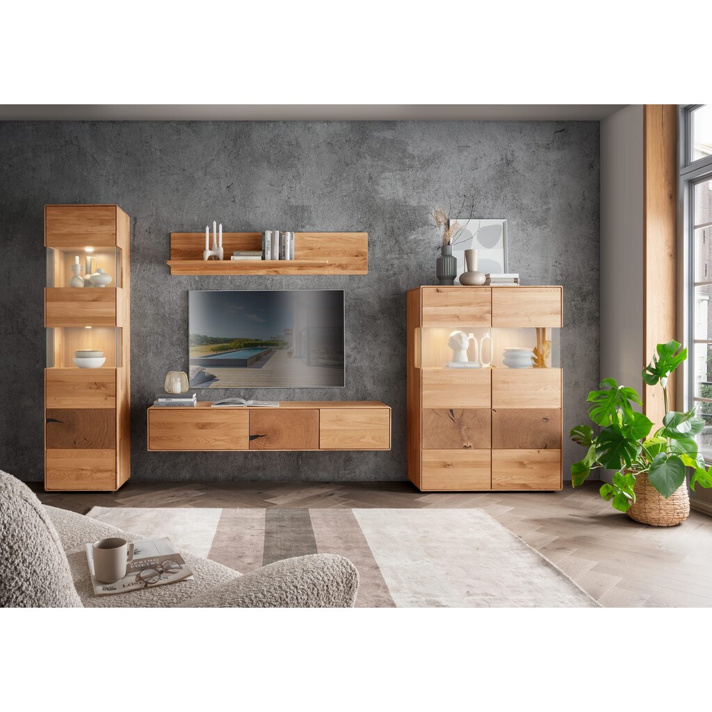 Wohnwand Massivholz I Herning Wildeiche mit Hirnholz Maserung Preview Image