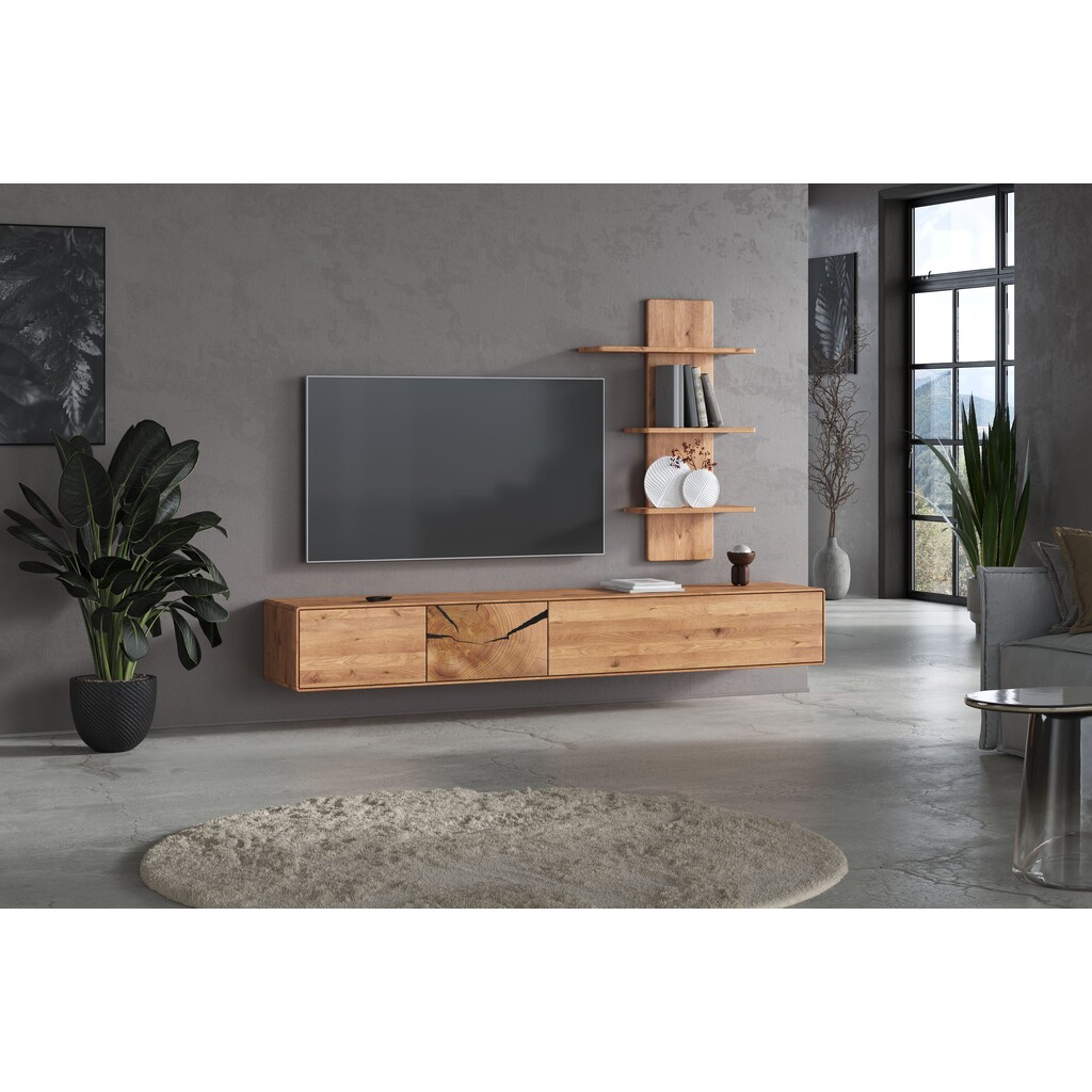 Wohnwand Massivholz II Herning Wildeiche mit Hirnholz Maserung Bild 3