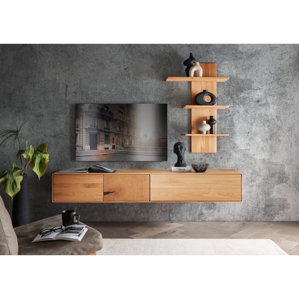 Wohnwand Massivholz II Herning Wildeiche mit Hirnholz Maserung Preview Image