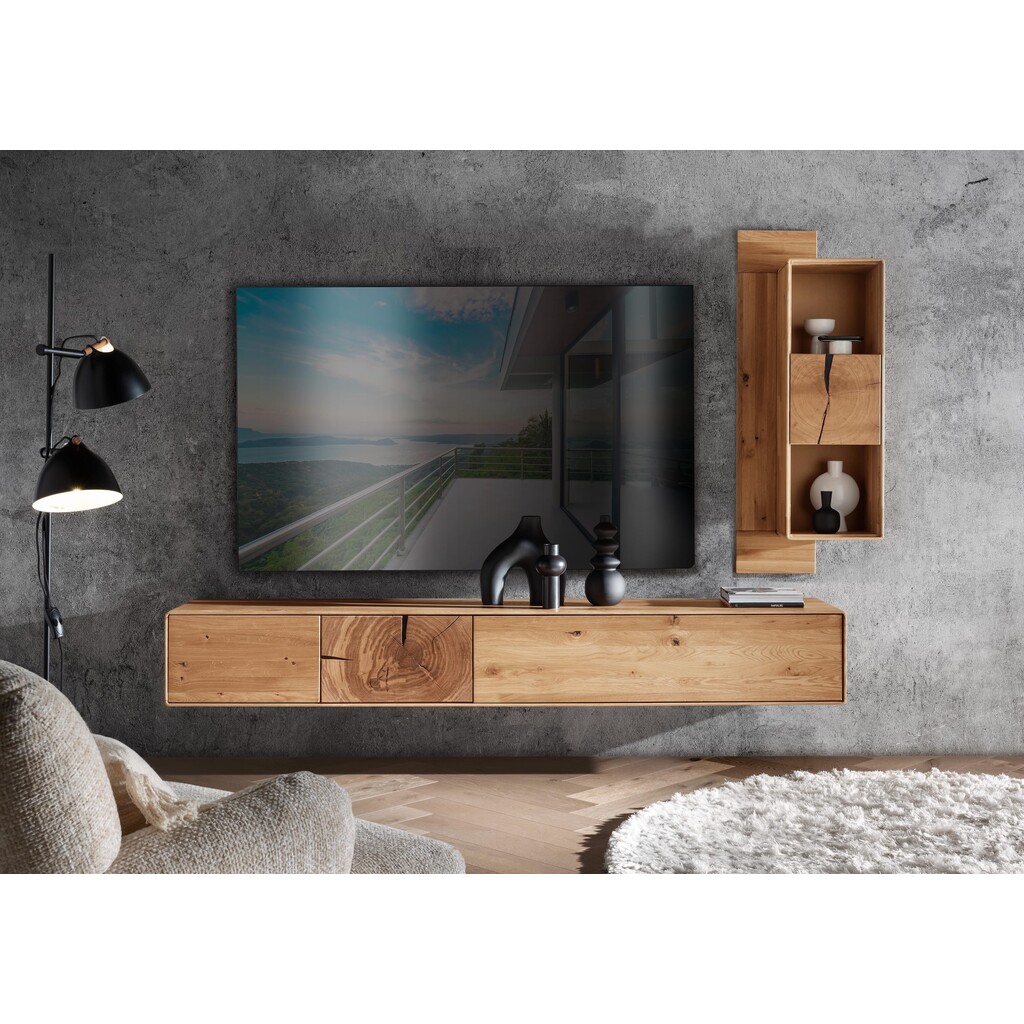 Wohnwand Massivholz III Herning Wildeiche mit Hirnholz Maserung Preview Image
