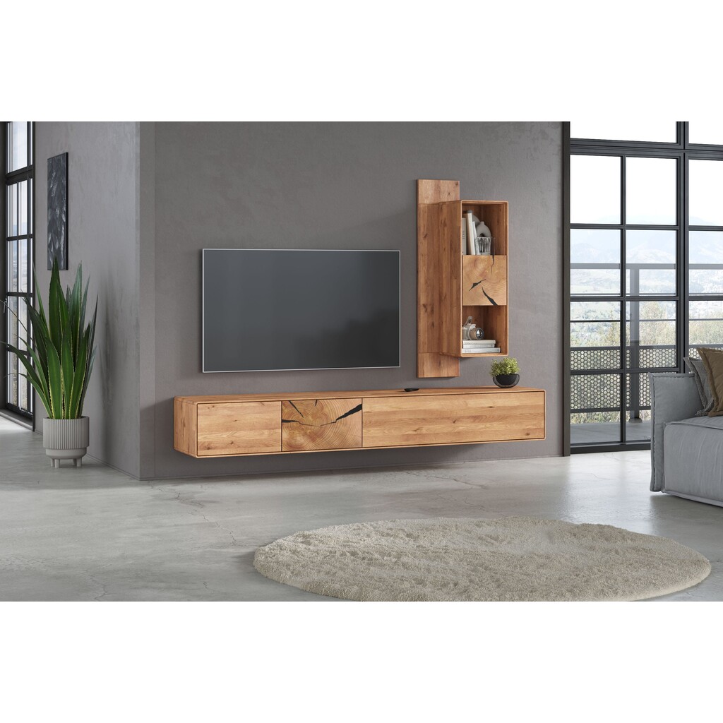 Wohnwand Massivholz III Herning Wildeiche mit Hirnholz Maserung Preview Image