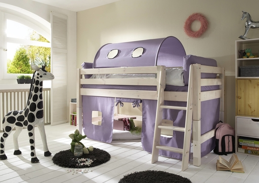 Halbhohes Hochbett Infans mit Spielhöhle weiß Kiefer massiv Bild 2