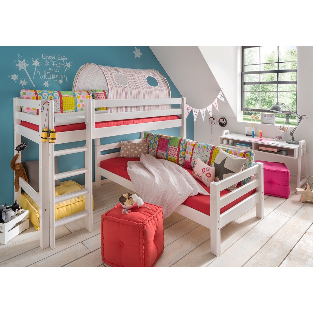 Bettkombination mit Mittelhochbett und Leiter, Etagenbett Preview Image