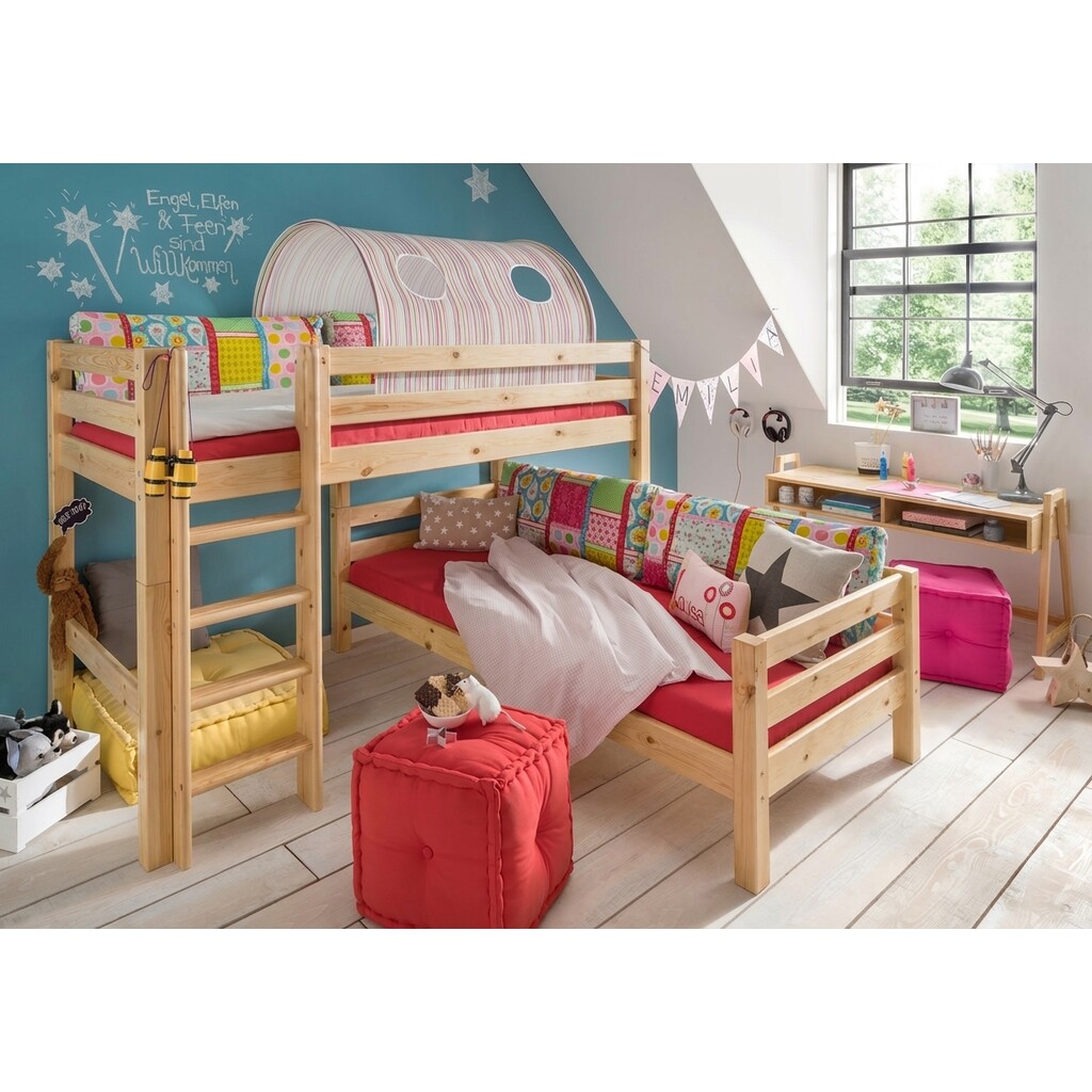 Bettkombination mit Mittelhochbett und Leiter, Etagenbett Bild 3