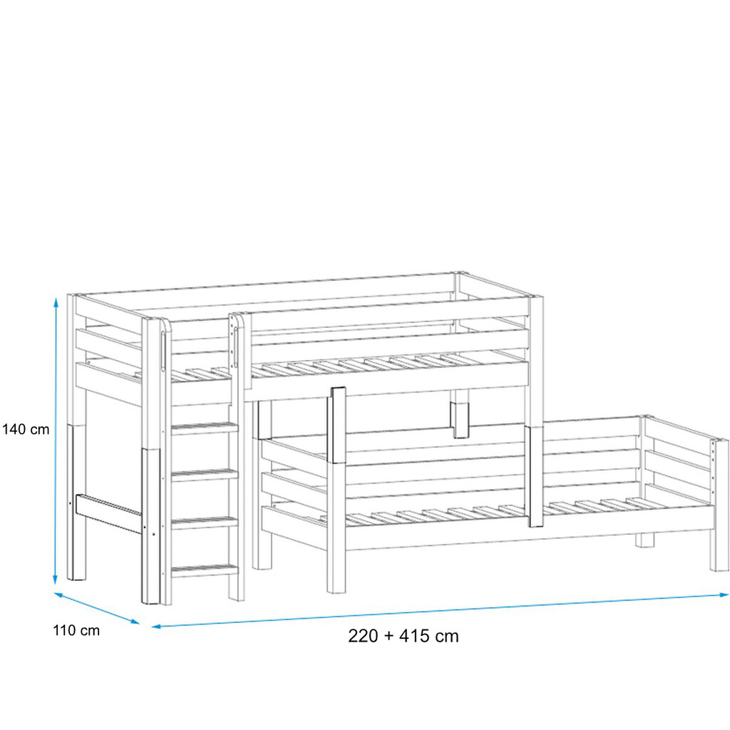 Bettkombination mit Mittelhochbett und Leiter, Etagenbett Bild 5