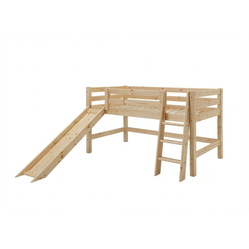 Halbhochbett mit Absturzsicherung, Rutsche und schräger Leiter Bild 2