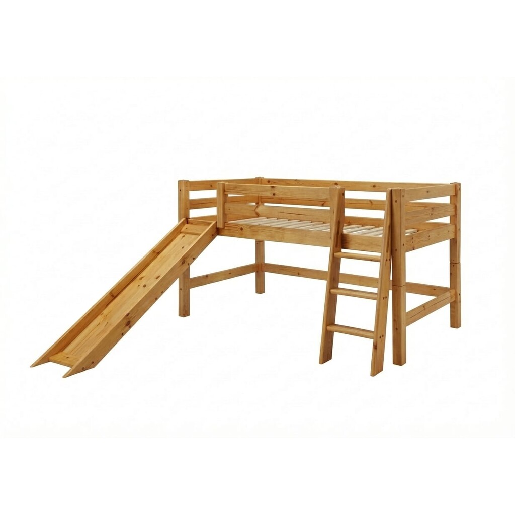 Halbhochbett mit Absturzsicherung, Rutsche und schräger Leiter Bild 3