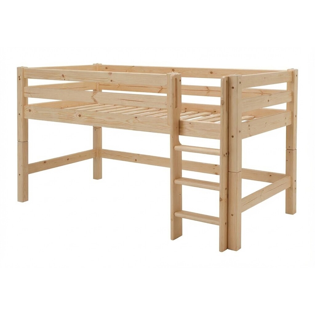 Halbhochbett mit Absturzsicherung und gerader Leiter Bild 3