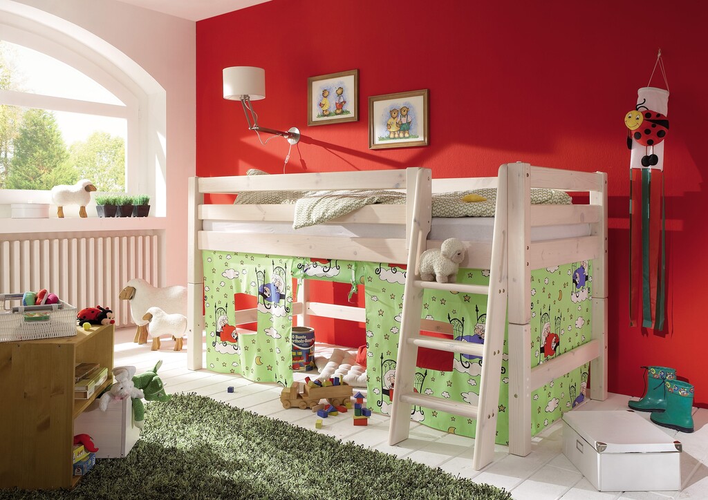 Halbhochbett mit Absturzsicherung und schräger Leiter Preview Image