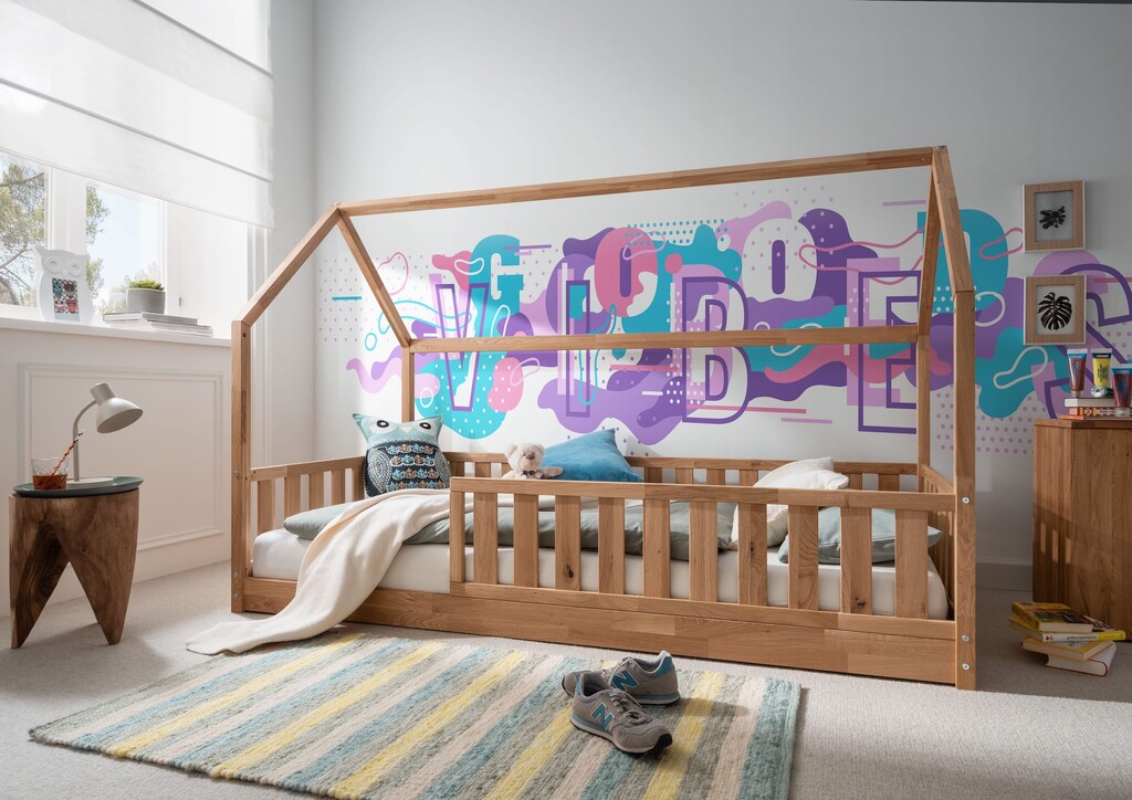 Kinder Bodenbett mit Rausfallschutz und Rollrost Preview Image