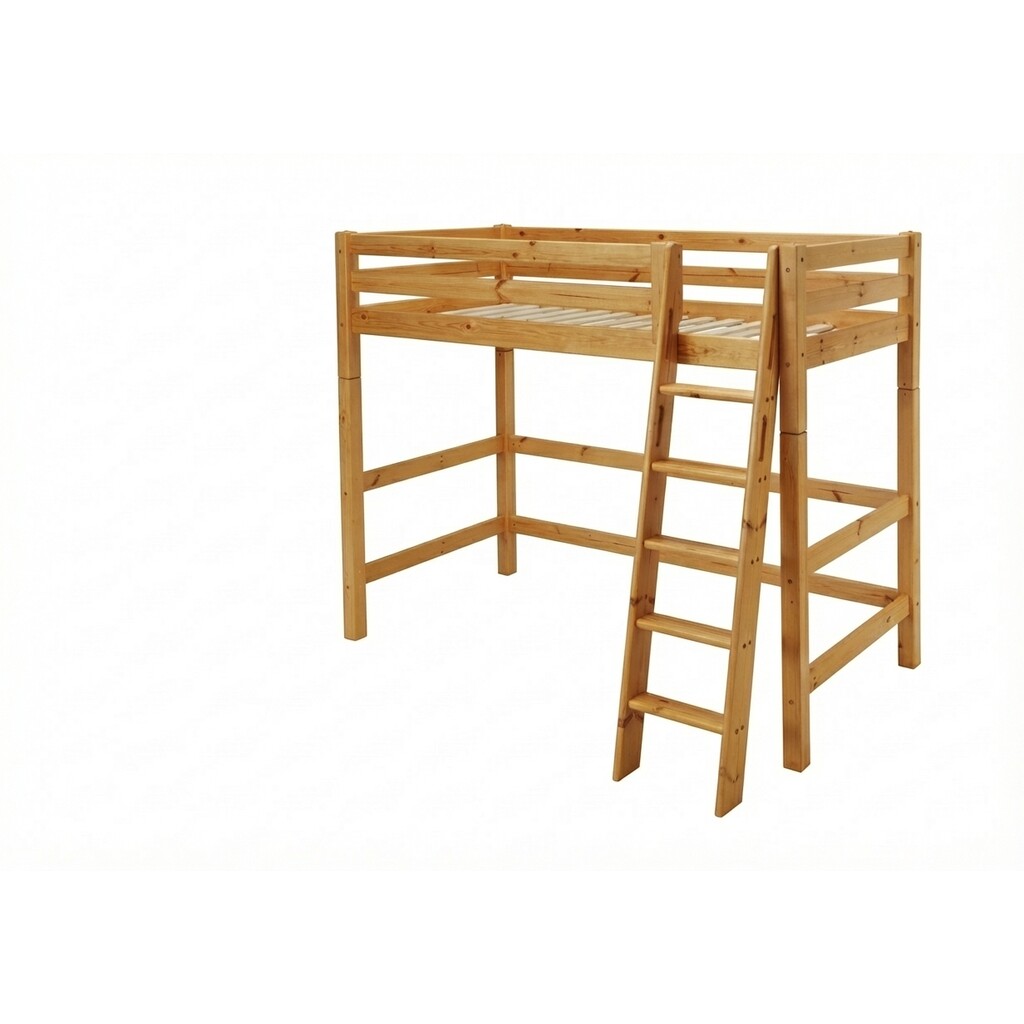 Kinder Hochbett Kiefer mit Absturzsicherung und schräger Leiter Bild 3