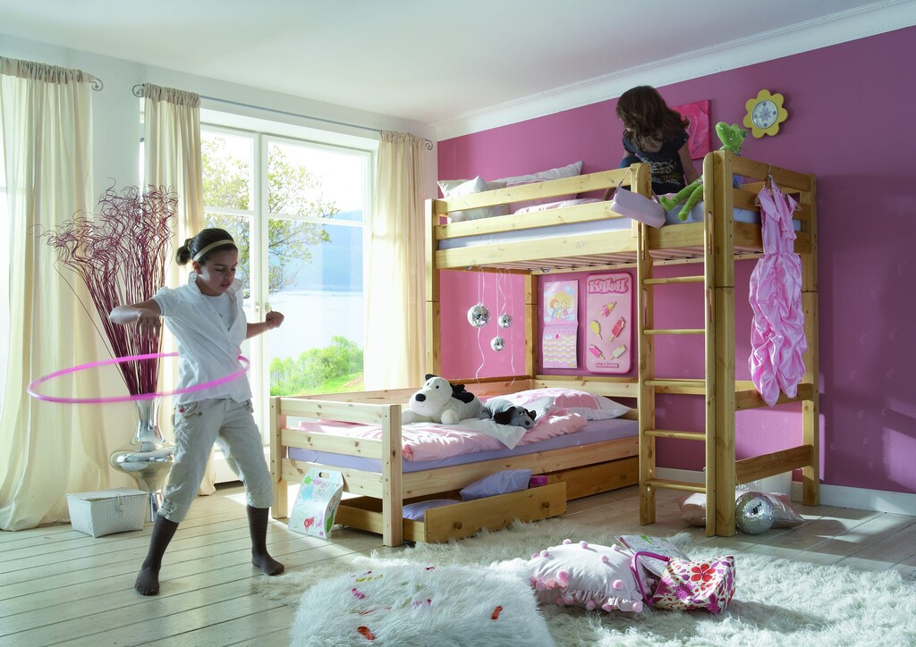 Kinder Hochbett Kiefer mit Einzelbett, Kombination Preview Image