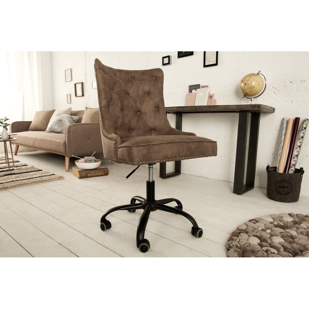 Bürostuhl VICTORIAN Mikrofaser braun im Chesterfield Stil Preview Image