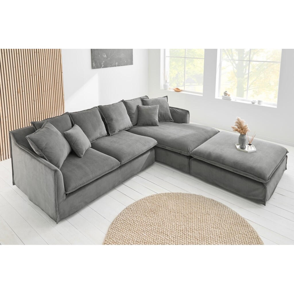 HEAVEN Ecksofa Cord grau - Skandinavischer Komfort von SKANMØBLER Preview Image