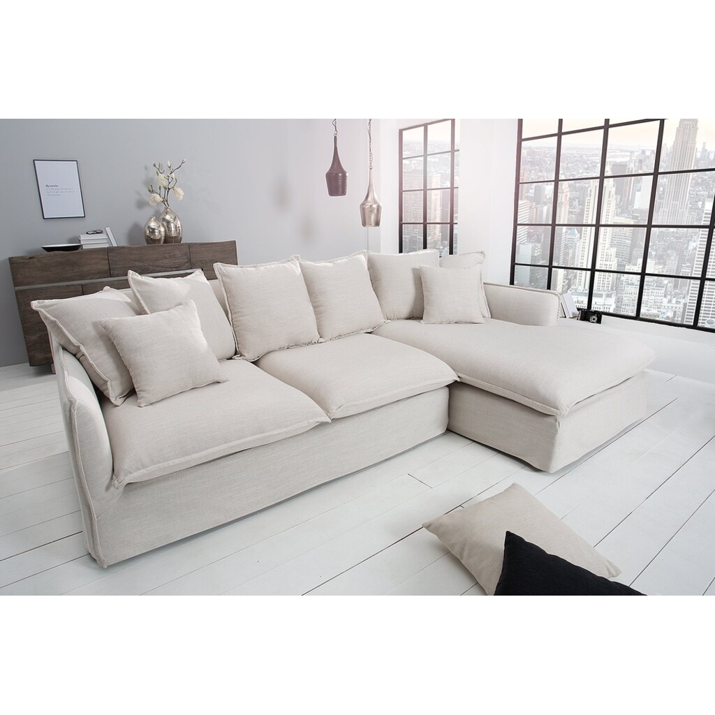 Ecksofa HEAVEN 255cm Federkern abnehmbarer Bezug Strukturstoff Leinen natur Bild 5
