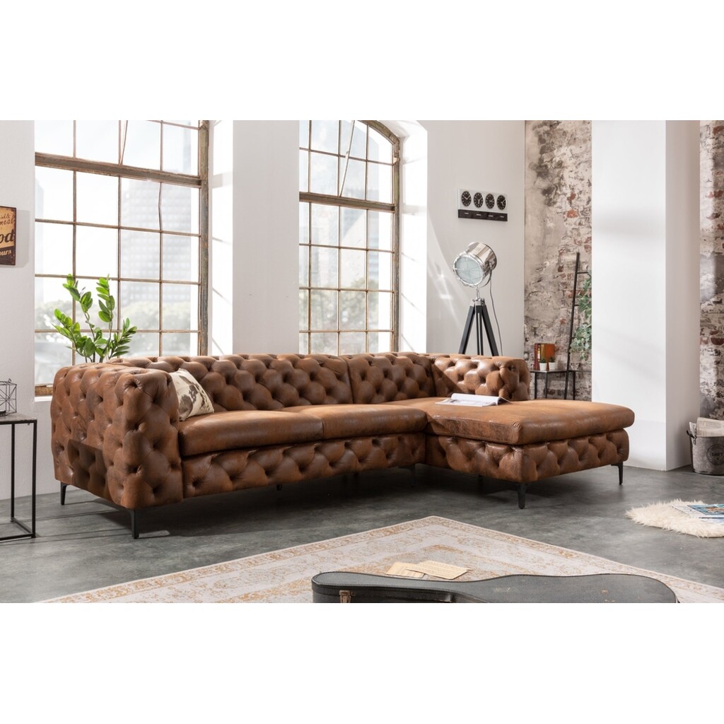 Ecksofa MODERN BAROCK Microfaser antikbraun im Chesterfield Stil Bild 2