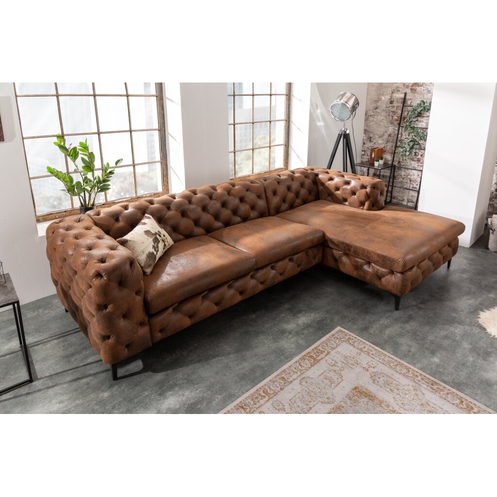 Ecksofa MODERN BAROCK Microfaser antikbraun im Chesterfield Stil Preview Image