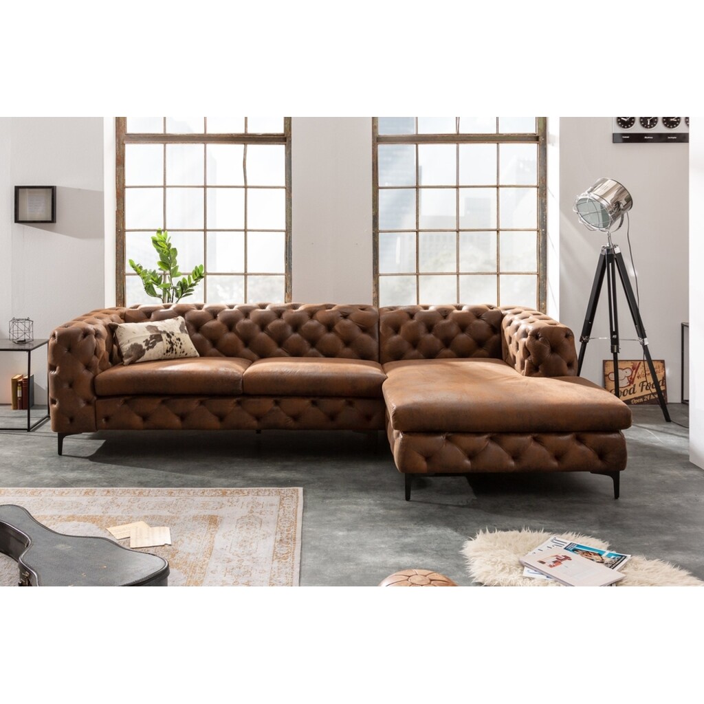 Ecksofa MODERN BAROCK Microfaser antikbraun im Chesterfield Stil Bild 3