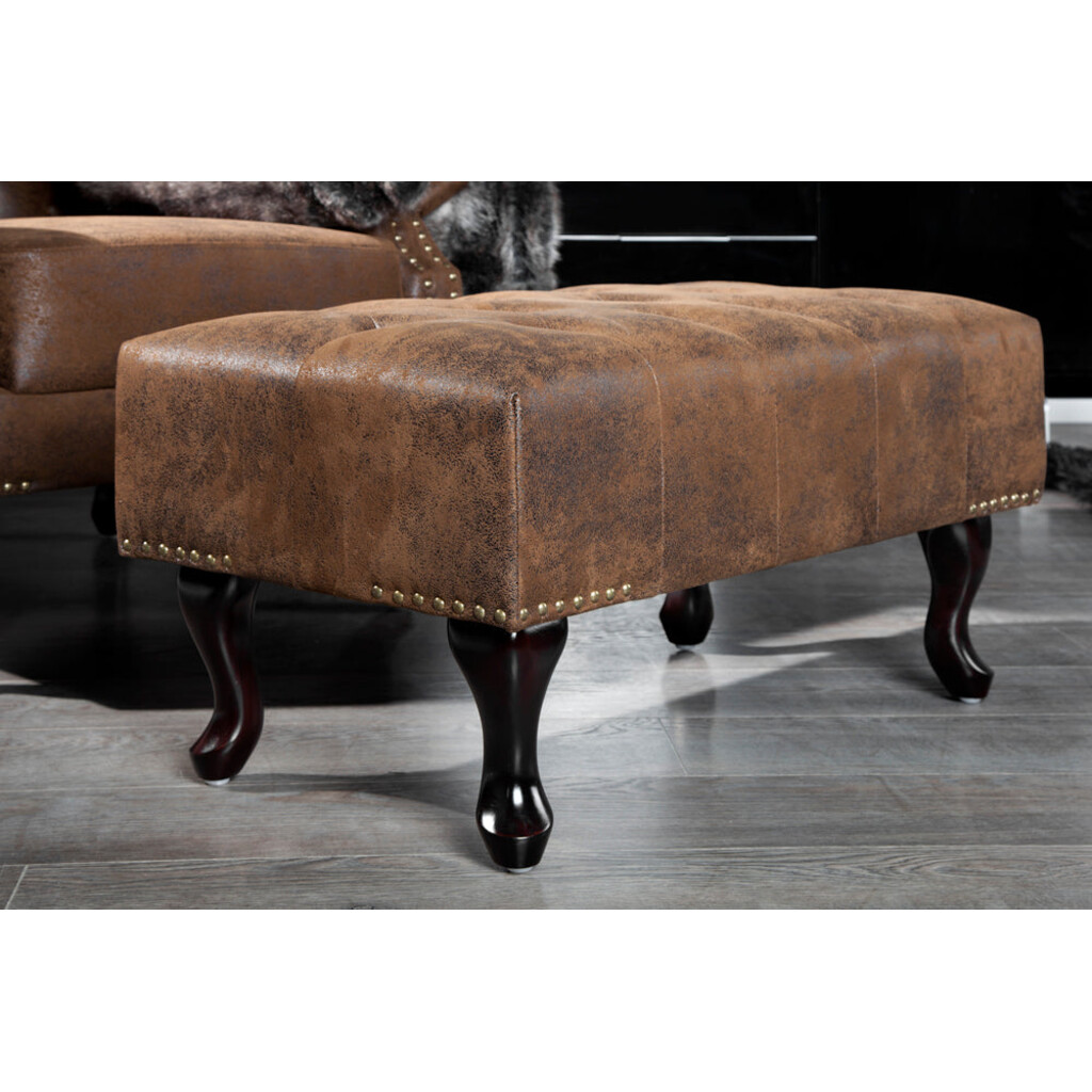 Fußhocker CHESTERFIELD Antik-Look Microfaser braun Bild 2