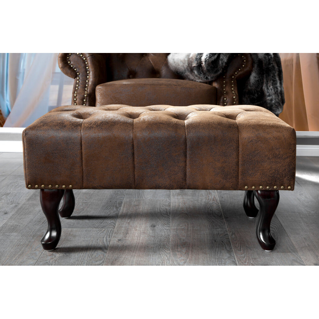 Fußhocker CHESTERFIELD Antik-Look Microfaser braun Bild 3