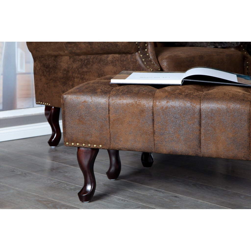 Fußhocker CHESTERFIELD Antik-Look Microfaser braun Bild 5