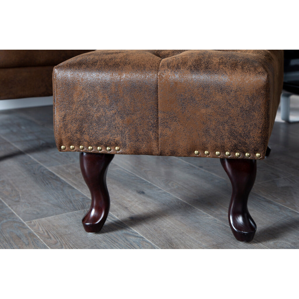Fußhocker CHESTERFIELD Antik-Look Microfaser braun Bild 6