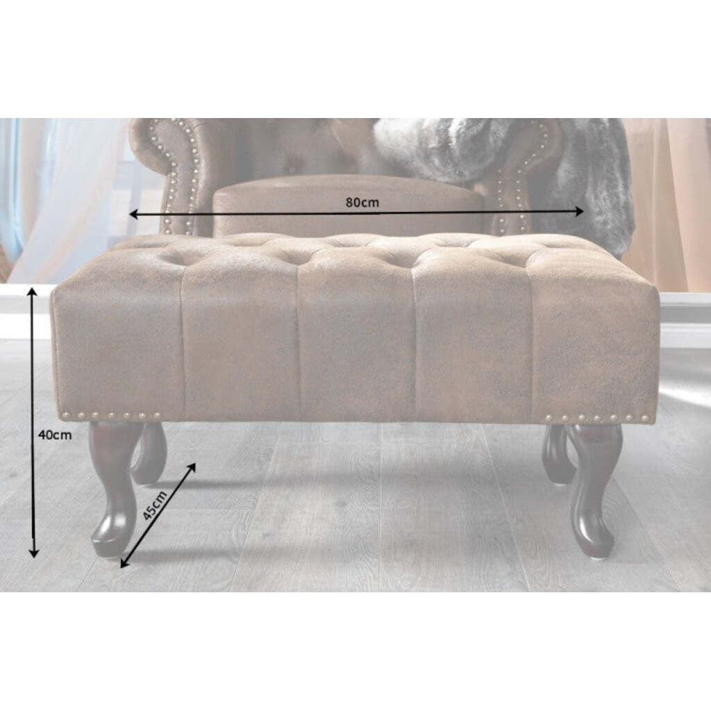 Fußhocker CHESTERFIELD Antik-Look Microfaser braun Bild 8