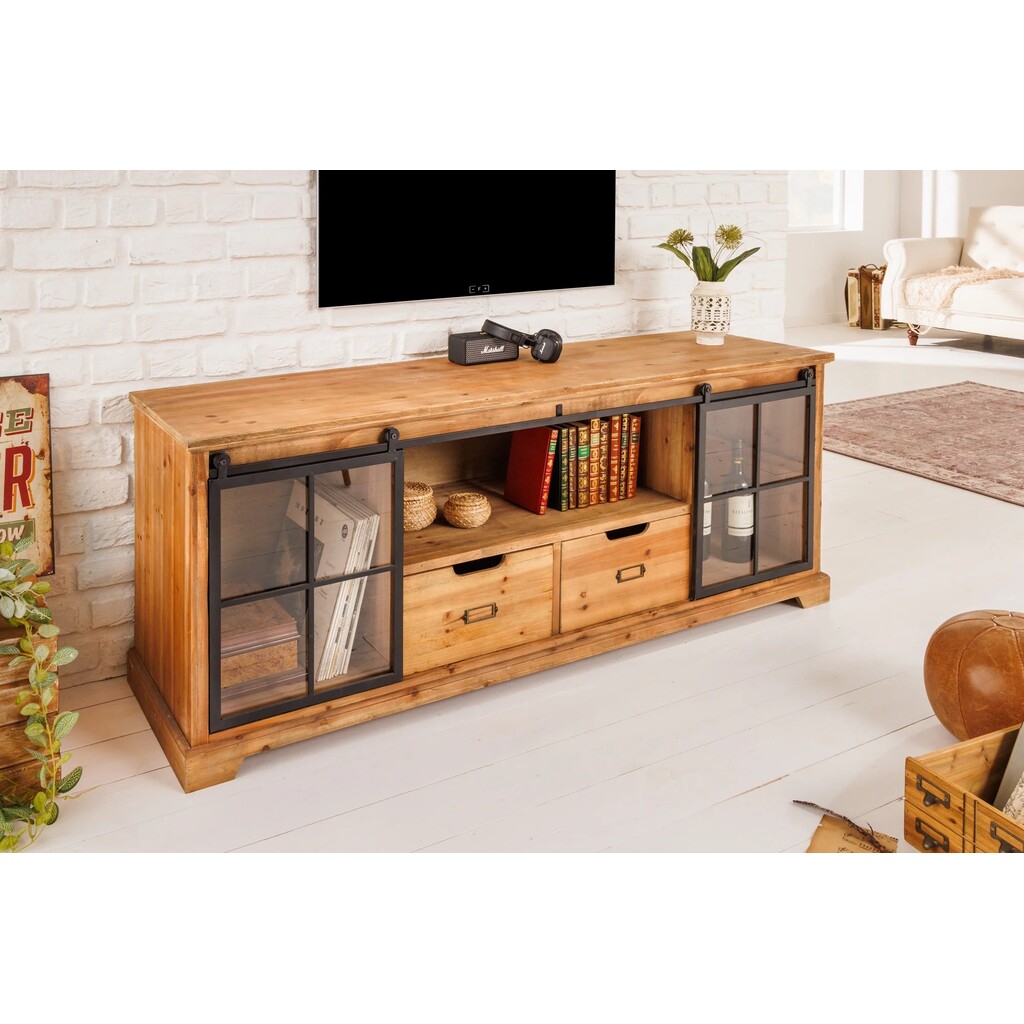 Lowboard Heritage Schiebeglastüren Kiefernholz Bild 3