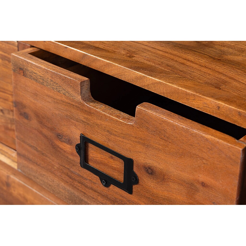 Lowboard Vitrine Heritage Metall Schiebetüren Akazienholz Bild 6