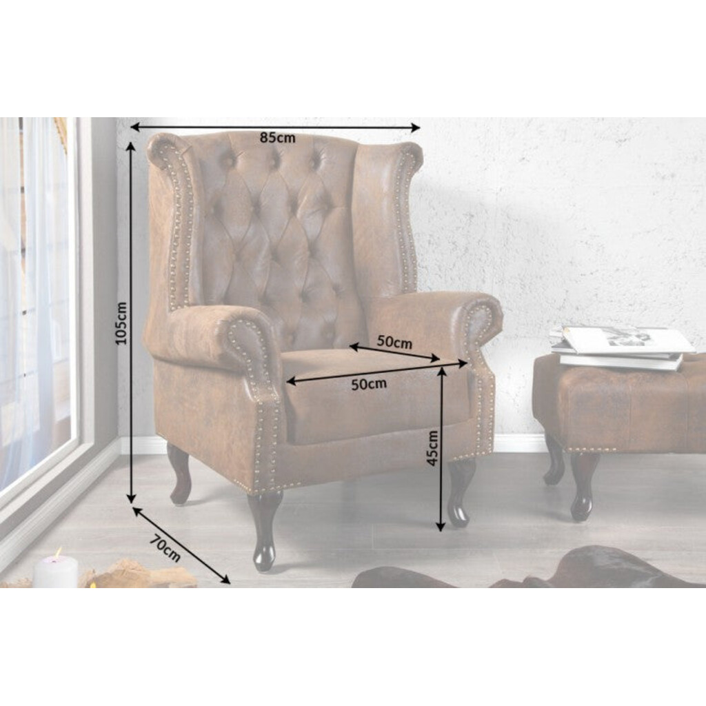 Ohrensessel CHESTERFIELD Antik-Look braun Bild 8