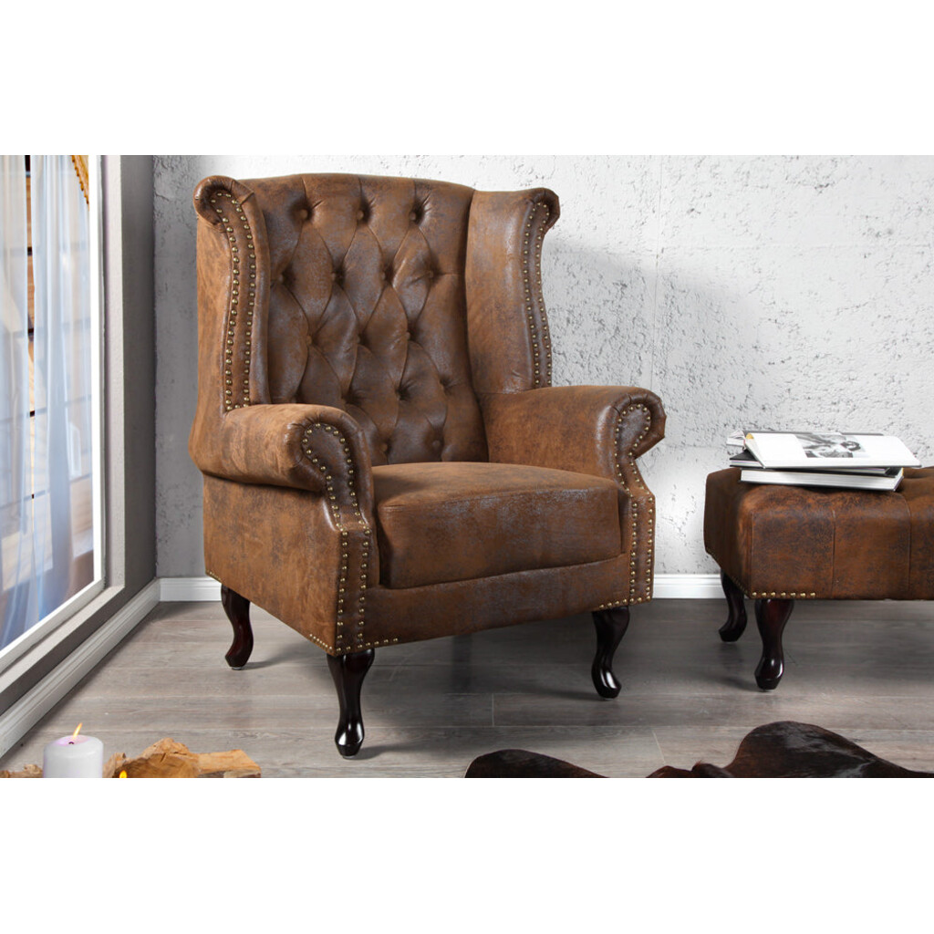 Ohrensessel CHESTERFIELD Antik-Look braun Preview Image