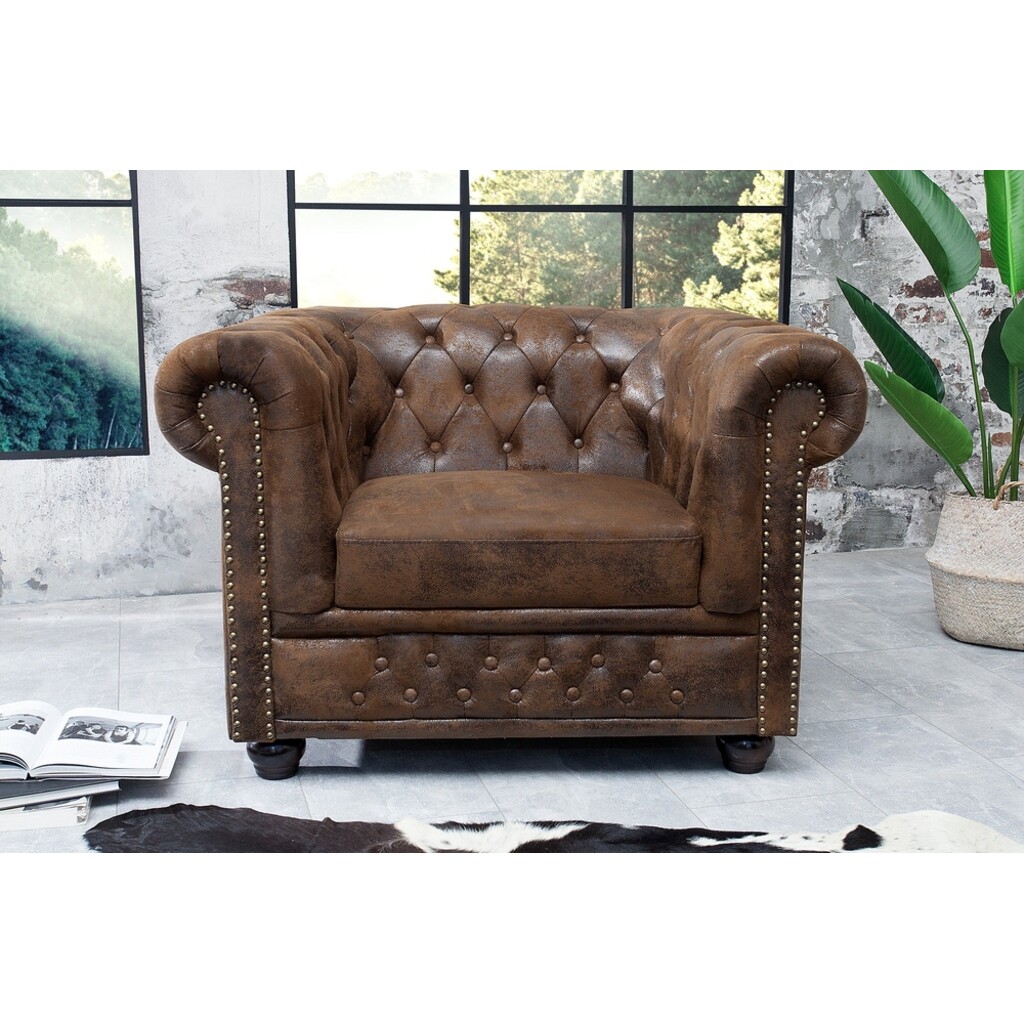 Invicta CHESTERFIELD Sessel Antik-Look Braun - Skandinavischer Charme Bild 3