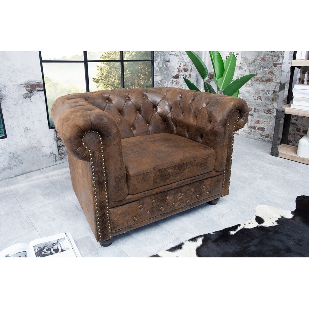Invicta CHESTERFIELD Sessel Antik-Look Braun - Skandinavischer Charme Bild 2